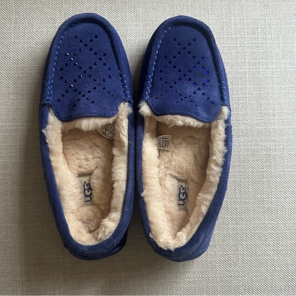UGG Shoes - UGG Navy Suede Moccasins with Plush Lining